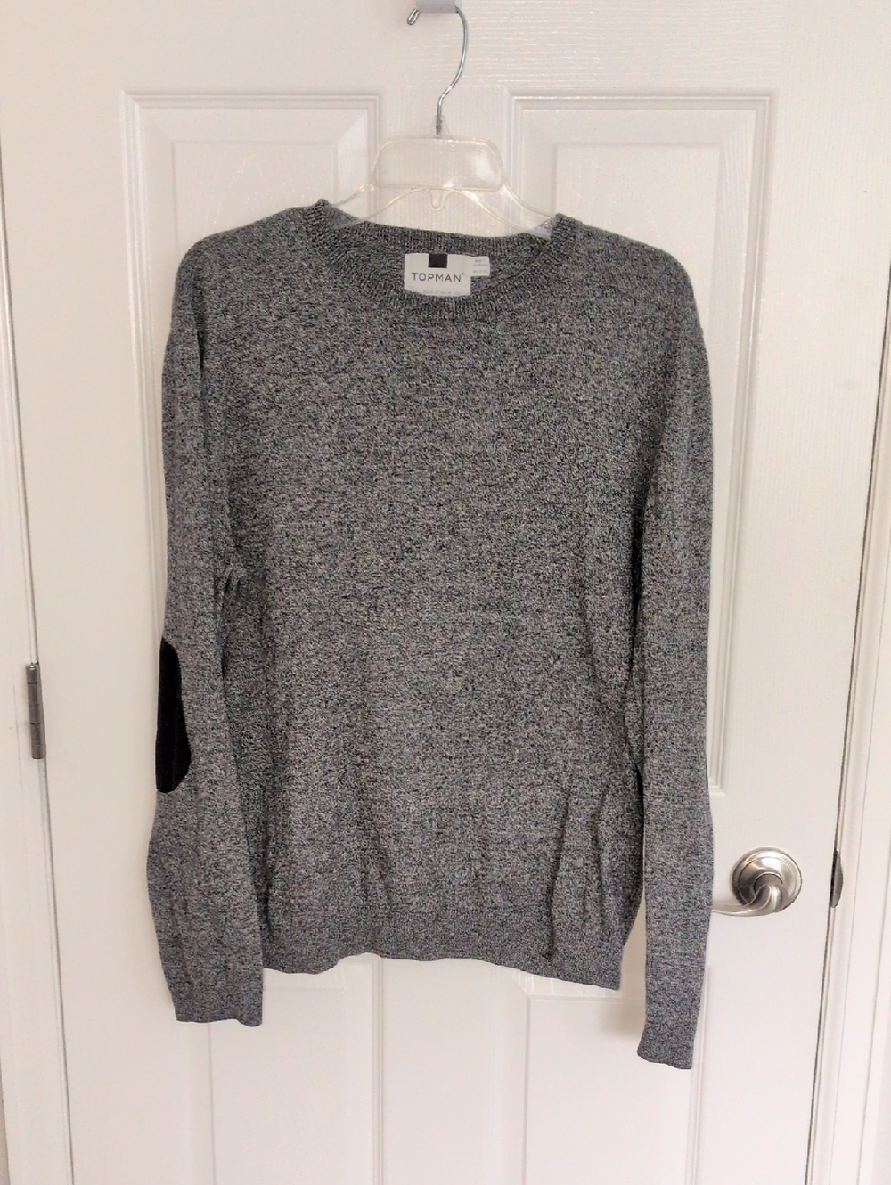 Topman Men's Black & Gray Heathered Crew Neck Sweater - L